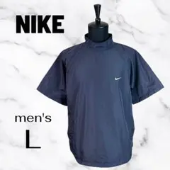 訳あり美品✨【NIKE】半袖ピステ　通気性　ハイネック　シャカシャカ　ネイビーL