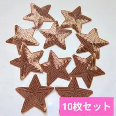ビッグ5つ星 アイロンパッチ 刺繍縫い シーケンスパッチ 10枚入り 茶色