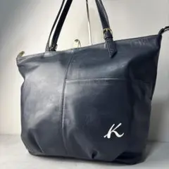 美品✨kitamura トートバッグ レザー Kロゴ 紺 ネイビー A4サイズ◎