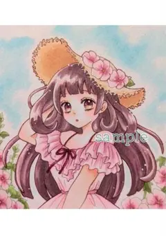 手描きイラスト　立葵　オリジナル