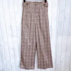 美品 タグ付き チェック柄ワイドパンツ ウエストゴム カジュアル ベージュ Ｍ
