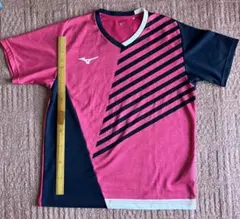 Mizuno ピンク ストライプ Vネック Tシャツ M