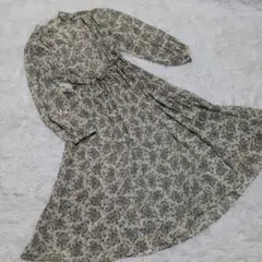 UNIQLシフォンプリーツワンピース 花柄 長袖 ロングワンピース ウエスト
