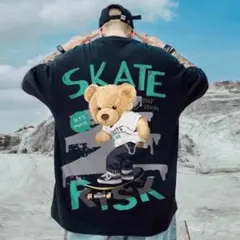 人気 【破格】Tシャツ 半袖 黒 XL スケボー ユニセックス くま プリント