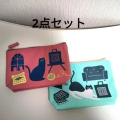 KINOKUNIYA 紀ノ國屋　ねこスイーツポーチ　ピンク&ミントブルー