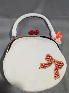 七五三バッグ ホワイト 赤いリボン刺繍
