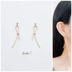 no.89 ノット デザイン ピアス or イヤリング ロング 大ぶり 大きめ