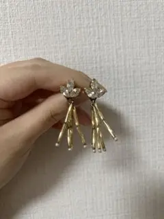 ゴールドクリスタルフリンジピアス