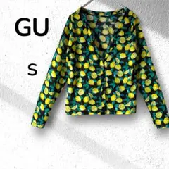 【GU】レモン柄 長袖カーディガン 薄手　羽織り　軽量　Sサイズ