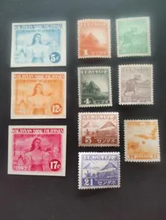 銭単位切手(激レア)日本占領地正刷1943年 海軍民政府発行10c100面シート 銭単位切手 (戦時レア) 日本占領地正刷 1943年 海軍民政府発行