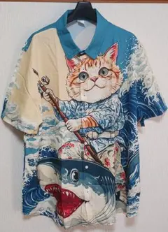 新品●猫とサメのアート●アロハシャツ●ＸＸＬ