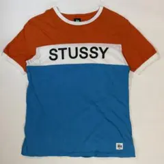 希少　Stussy Tシャツ　切り替え オレンジ　ブルー　シングルステッチ