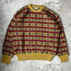 【80s 90s】ヴィンテージ古着 フェアアイル柄ニット レトロ イエロー