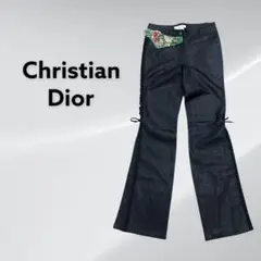 クリスチャン ディオール ビーズビジューパール装飾 羊革 ラムスキンレザーパンツ