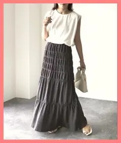 ☆超美品☆大人カワイイ♪ストレッチギャザージャージロングスカート☆