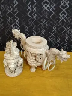 希少 千手観音 完全体 狛犬 獅子 龍 仏像 骨董品 彫刻印