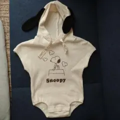 スヌーピー 耳付き なりきり ワッフル ロンパース べびザラス 70
