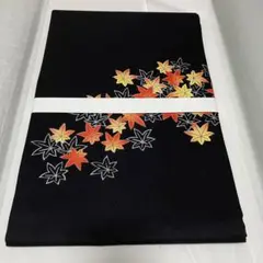 最終価格◇B 紅葉柄に銀彩 正絹 黒地 名古屋帯 新品