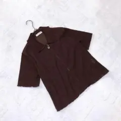 Bashecing Femme ブラウン トップス 半袖 ジッパーシャツ 襟付き
