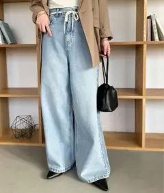 【DISCOAT】ロープベルトライトデニムワイドパンツ Sサイズ