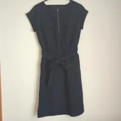 ネイビー ウエストリボン 半袖ワンピース vis