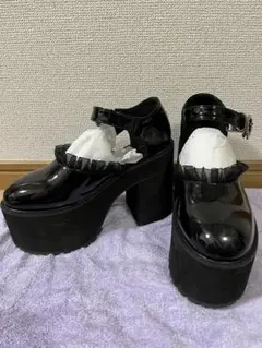 ROJITA フリル ハートバックル エナメルシューズ 厚底 黒 ブラック 24