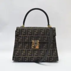 送料込み FENDI ハンド・ショルダーバッグ ズッカ ケリー FF ブラウン