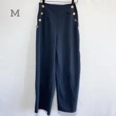 &.NOSTALGIA 金ボタン付きハイウエストスラックス　後ろゴム　ネイビー