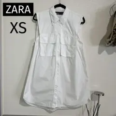 ZARA ノースリーブ シャツ ワンピ Aライン 白シャツ 比翼ボタンXS