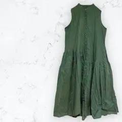 ワンピース ノースリーブ シャツ 袖なし ロング カーキ 前開き カーキ 夏
