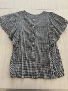 グローバルワーク ギンガムチェック フリル袖シャツ 半袖