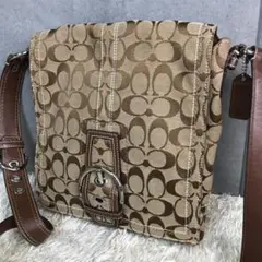 コーチ キャンバス レザー ショルダーバッグ ベージュ ブラウン