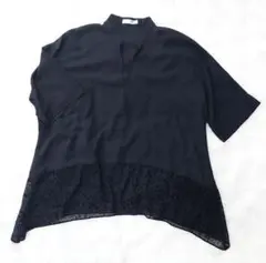 ローファッジ✩フロッキー花柄切り替えキーネックーとろみブラウス