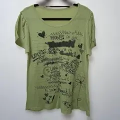 最安値❣️ライトグリーン 手書き風メッセージ 半袖Tシャツ トップス M