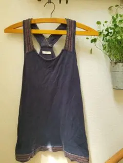 レース&プリントがカワイイ♡紺タンクトップUSED