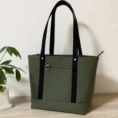 倉敷8号帆布　あおりポケットトートバッグ　開け口ファスナー　ハンドメイド