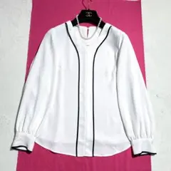 極美品✨ノーリーズ とろみブラウス バイカラー 長袖 金ボタン ホワイト 36S