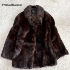 希少 Yves Saint Laurent毛皮 ミンク ミドル コート 希少】イヴサンローラン×ブラックグラマ ミンク ファーコート