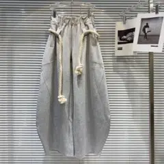 y2k ワイド デザイン スウェット パンツ ロープベルト グレー ユニセックス