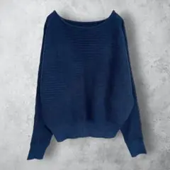 【rectangle レクタングル】　ドルマンスリーブニット　ネイビー　柄切替