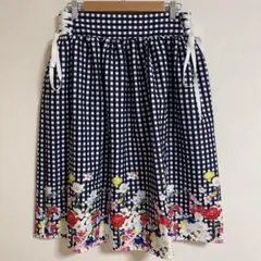 タグ付き リリールル フレアスカート ネイビーとホワイトのチェック柄大きいサイズ