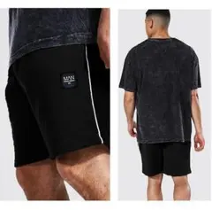 英国 boohooMAN 秋冬 裏起毛ハーフパンツ 黒 32インチ Mサイズ