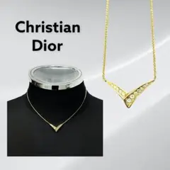 美品 Dior ディオール V字 Vモチーフ ラインストーン ネックレス