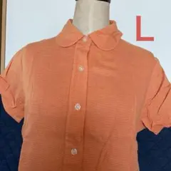 オレンジ色の丸襟シャツ　Ｌ