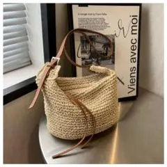 ストロー素材 バッグ ショルダーバッグ カゴバッグ ベージュ
