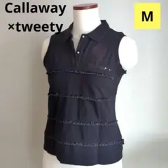 Callaway×tweety ノースリーブ　ポロシャツ 黒　スパンコール　M