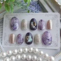 ジェルネイル ネイルチップ ラウンドショート ニュアンスネイル パープル