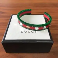 美品 GUCCI グッチ バングル シェリーライン ウェブ・ビー クリスタル