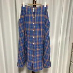 LOWRYS FARM 青とオレンジのチェック フレアスカート