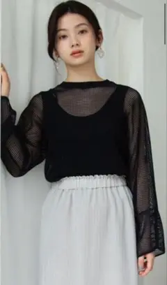 nagisa cotton net pullover (navy)